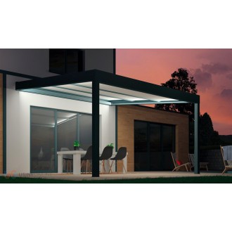 Pergola Aluminium Toit Coulissant Rétractable Polycarbonate Motorisée Adossée Sur Mesure