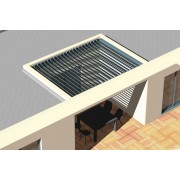 Pergola bioclimatique S3 entre murs lames perpendiculaire