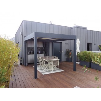 Pergola Aluminium Toit Plat Panneaux Sandwich Isolant Épaisseur 32mm H3 AUTOPORTÉE Sur Mesure