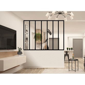 Verrière d'Intérieur Aluminium 7 Vitrages Transparents Haut de Gamme Noir, Gris, Blanc et Nuancier Ral Sur Mesure Style Atelier