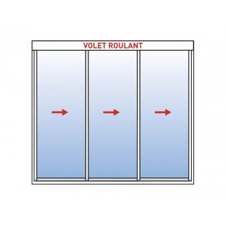 Baie Coulissante Alu 3 Vantaux KAWNEER (Ouvrant Principal Gauche, Sens d'Ouverture vers la Droite) avec Volet Roulant Intégré