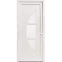 Porte d'Entrée PVC Eole Vitrage Sablé Dépoli Demi-Lune Blanc, Gris ou Chêne Sur Mesure