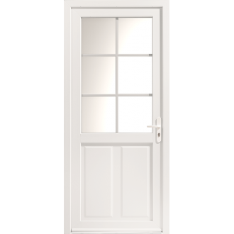 Porte d'Entrée PVC Silène 2 Vitrée 6 Carreaux Blanc, Gris ou Chêne Sur Mesure