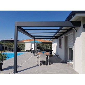 Structure Seule Pergola Aluminium Toit Plat H3 Adossée (Armature Sans Plaque) Sur Mesure