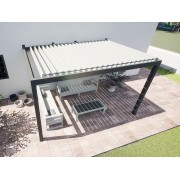 Lames ouvertes pergola bioclimatique S3 4.5x3m lames perpendiculaires adossée