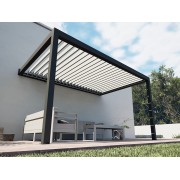 Pergola bioclimatique S3 4.5x3m lames perpendiculaires adossée