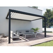 Pergola bioclimatique S3 4.5m lames perpendiculaires adossée