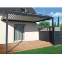 Pergola Bioclimatique Aluminium H2 Adossée Lames Orientables Perpendiculaires Électrique (Moteur Vérin Télécommande) Sur Mesure