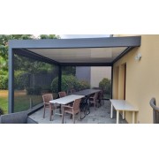 Pergola bioclimatique 5.14 m en 2 poteaux avec store coffre vertical 115