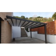 Pergola Toile Rétractable 4x4m S-Luxe Sauleda® Adossée Electrique Gris Ral 7016