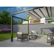 Pergola Toile Rétractable Blanc Armature Ral 7016 4x4m S-Luxe Sauleda® Adossée Electrique