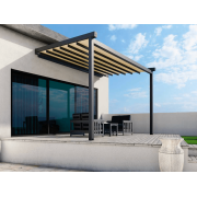 Pergola Toile Tendue Rétractable 4x4m Ral 7016 S-Luxe Sauleda® Adossée Electrique