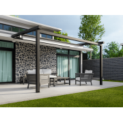 Pergola Toile Rétractable Tendue 4m Gris 7016 / Blanc S-Luxe Sauleda® Adossée Electrique