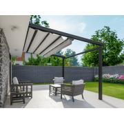 Pergola Toile Rétractable 4x4m Blanche Tendue S-Luxe Sauleda® Adossée Electrique