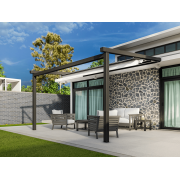 Pergola Toile Rétractable 4x3m Gris 7016 S-Luxe Sauleda® Adossée Electrique