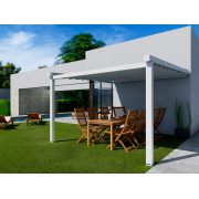 Pergola Toile Rétractable 4x4m Blanc S-Luxe Soltis w96 Ferrari® Adossée Electrique