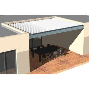 Pergola bioclimatique élecrique lames perpendiculaires entre 3 murs