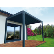 Pergola bioclimatique manuelle L1 gris anthracite 7016 4x4m auto-portée