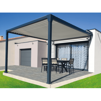 Pergola Bioclimatique M1 A 4 m x L 3.5 m 14 m² Aluminium Adossée Lames Parallèles Électrique Télécommande ou Interrupteur