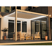 Bioclimatique S3 Lames Parallèles Entre 2 Murs Terrasse en L 1 Poteau Gauche + Lumière Led