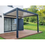 Pergola bioclimatique S3 adossée 3x3.95m lames perpendiculaires fermées