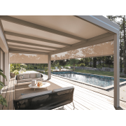 Pergola Aluminium Toit Plat Panneaux Sandwich 32mm Adossée 6x4m avec Stores Verticaux