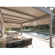  	Pergola Aluminium Toit Plat Panneaux Sandwich 16mm Adossée 6x4m avec Stores Verticaux