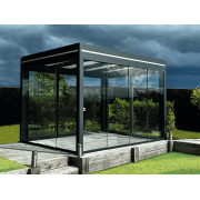 Pergola Aluminium Toit Plat Panneaux Sandwich 16mm Autoportée 4.3x3m Vitrages Panoramiques