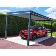 Carport 4 Poteaux 5.8m Aluminium Toit Plat Bac Acier Gris Anthracite