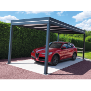 Carport 4 Poteaux 6m Aluminium Toit Plat Panneaux Sandwich 32mm Gris Anthracite