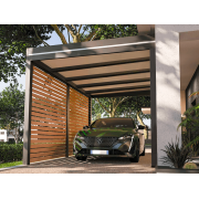 Carport Alu Toit Plat Panneaux Sandwich 32mm Autoporté avec Claustras Lames Horizontales