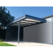 Carport Aluminium Poteau Déporté Toit Plat Panneaux Sandwich 32mm Adossé 6x4m