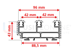 Rails Coulissant 3 Vantaux - Aluminium Hauteur 43 mm et Galets en Polyamide Roulement à Aiguille 