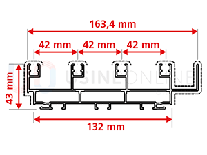 Rails Coulissant 4 Vantaux - Aluminium Hauteur 43 mm et Galets en Polyamide Roulement à Aiguille 